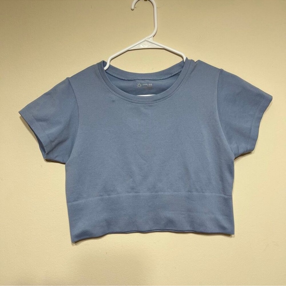 Offline Aerie Blue Seamless Cropped Short Sleeve Tee Medium
